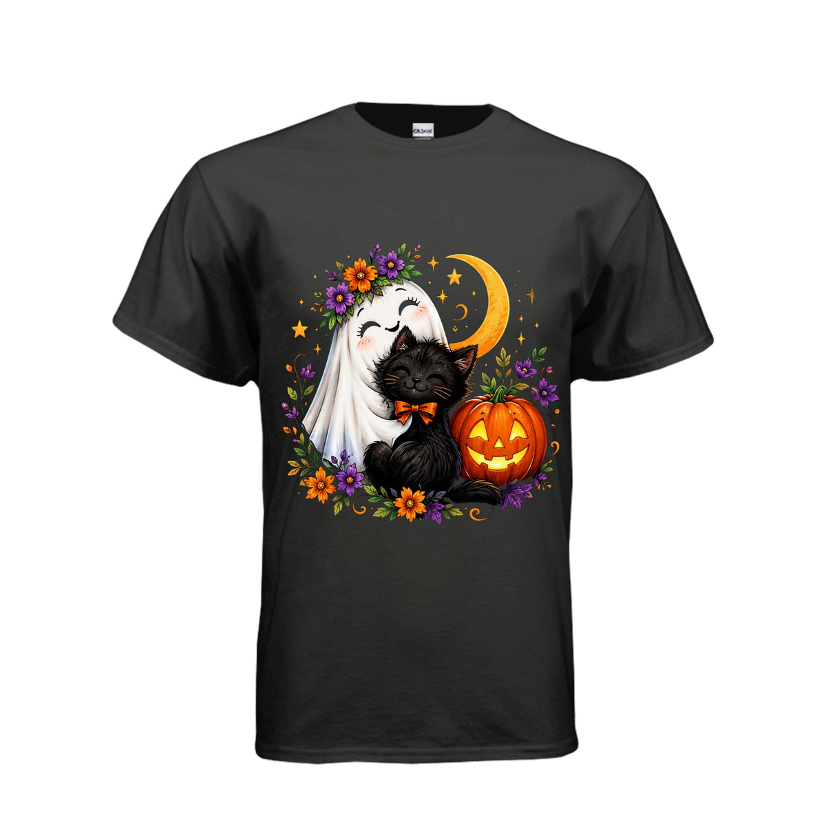 Ghost Hugging Cat Pumpkin Tee 👻