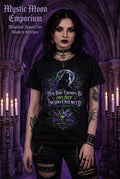  May Your Enemies Be Mildly Inconvenienced t-shirt — black Gildan G200 Ultra Cotton tee with a black cat graphic and the phrase "May Your Enemies Be Mildly Inconvenienced," from the Petty Witch Collection