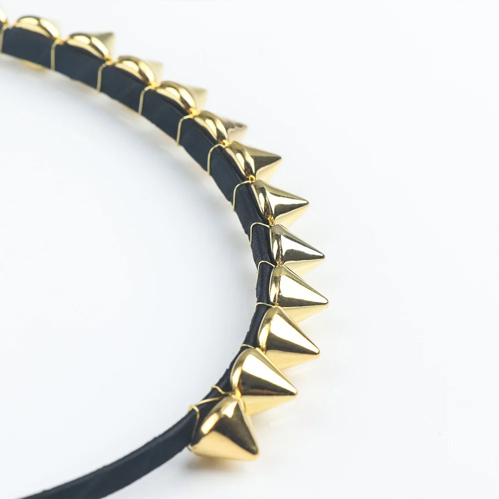 Silver Gold Punk Metal Headband Unique Design Spike Rivets Studded Band Party Headband Women Lady Hair Accessories