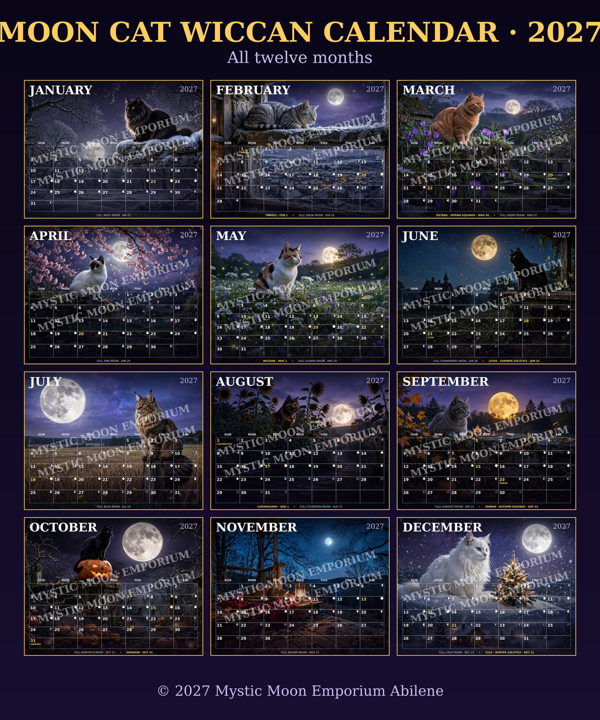 Moon Cat Wiccan Calendar — Art Edition (Digital Download)