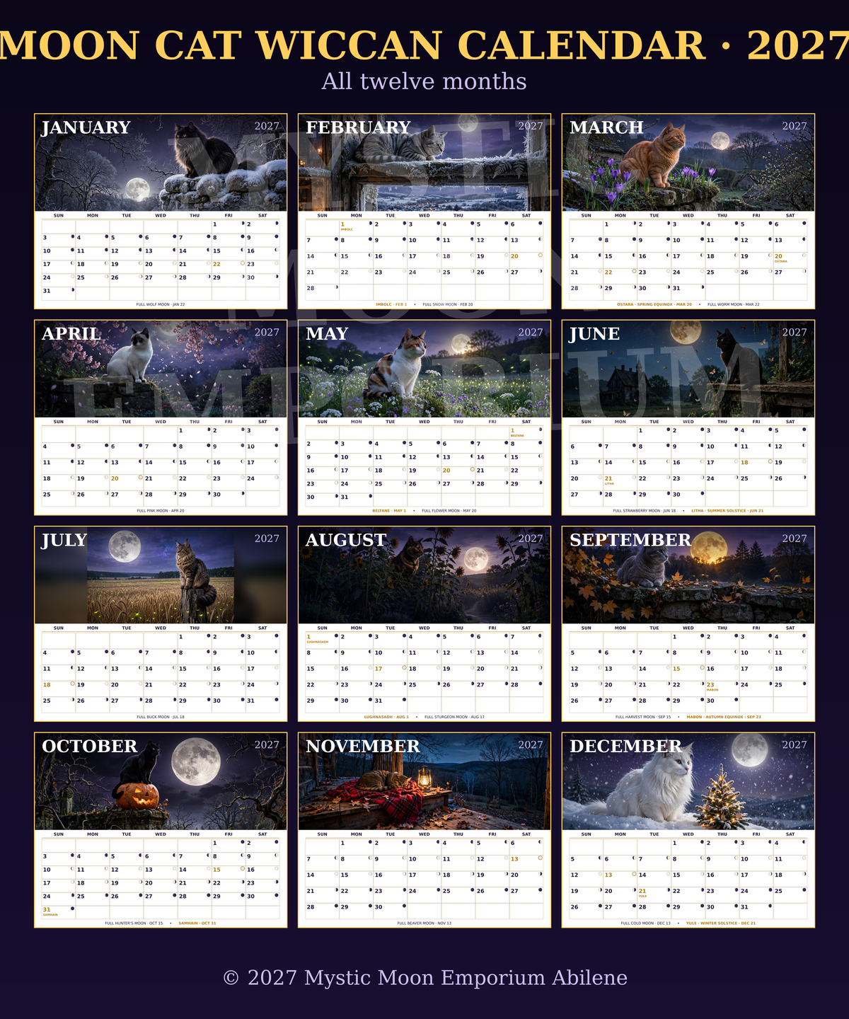 Moon Cat Wiccan Calendar (Digital Download)